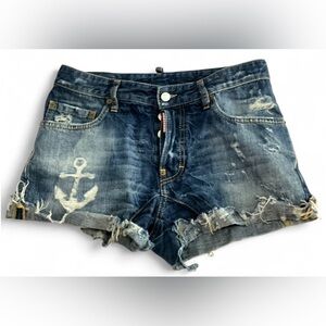 DSQUARED2 Light Wash Denim Shorts Men IT 46 US 30/32 Nautical Anchor Jean Shorts